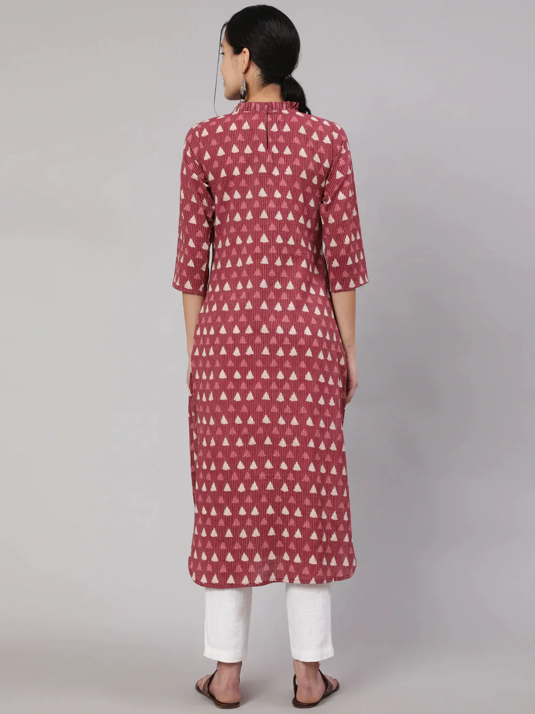 Women Mauve Ethnic Printed Straight Kurta With Three Quarter Sleeves | LASVINI - Redefining Indian Fashion with Elegance