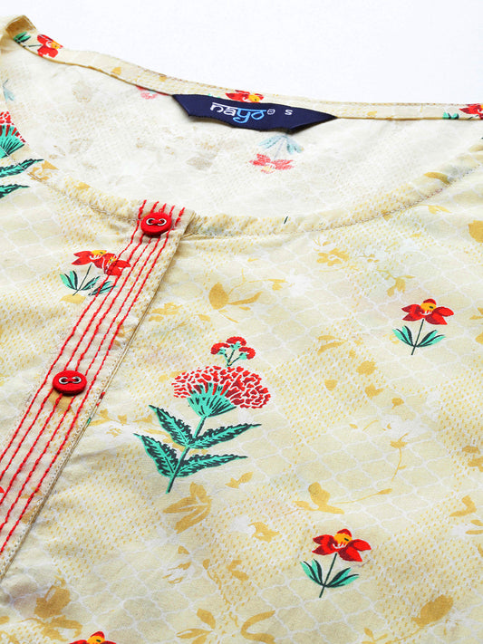 Women Yellow Printed Straight Kurta With Three Quarter Sleeves | LASVINI - Redefining Indian Fashion with Elegance