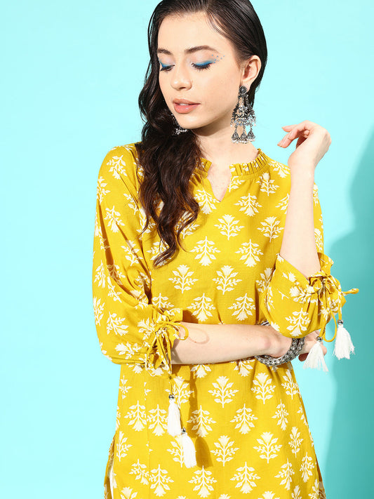 Women Yellow Straight Kurta With Three Quarter Sleeves | LASVINI - Redefining Indian Fashion with Elegance