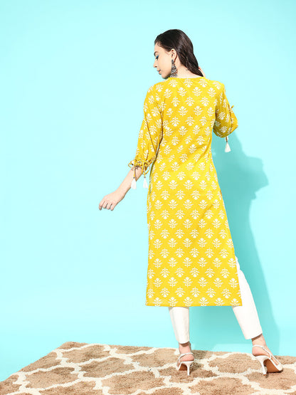 Women Yellow Straight Kurta With Three Quarter Sleeves | LASVINI - Redefining Indian Fashion with Elegance