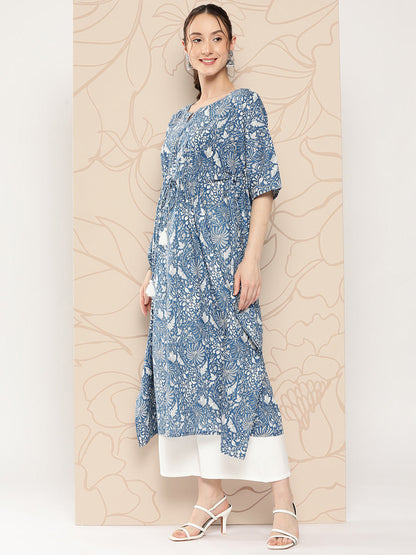 Women Blue Ethnic Printed Kaftan | LASVINI - Redefining Indian Fashion with Elegance