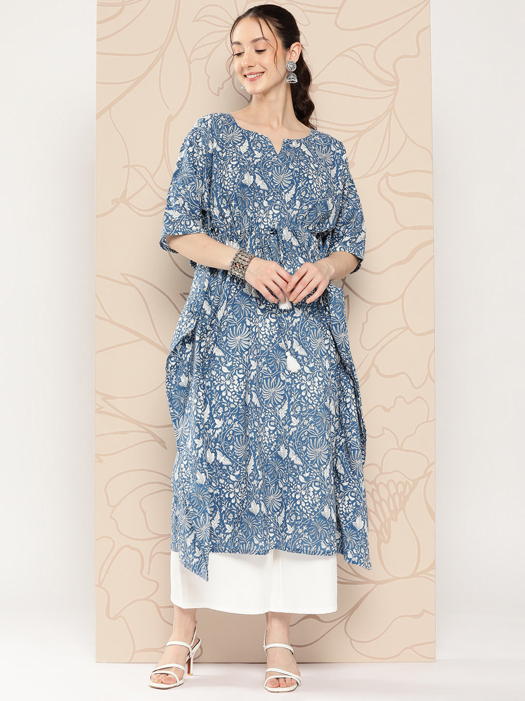 Women Blue Ethnic Printed Kaftan | LASVINI - Redefining Indian Fashion with Elegance