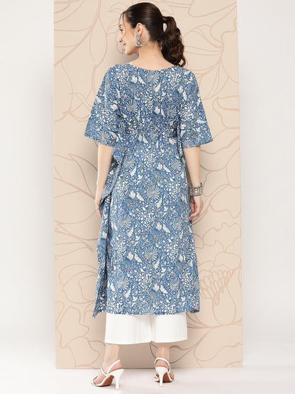 Women Blue Ethnic Printed Kaftan | LASVINI - Redefining Indian Fashion with Elegance