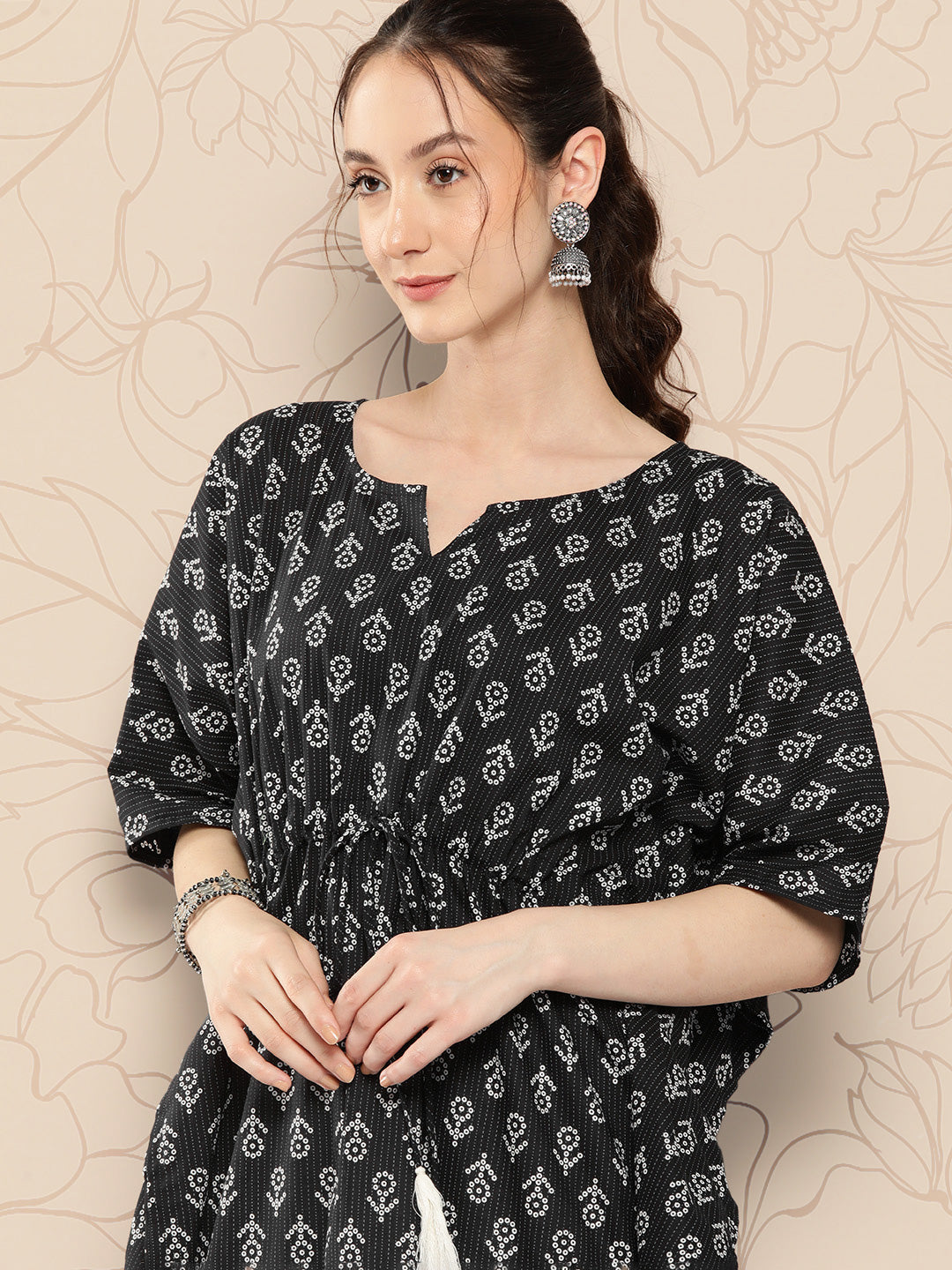 Women Black Ethnic Printed Kaftan | LASVINI - Redefining Indian Fashion with Elegance