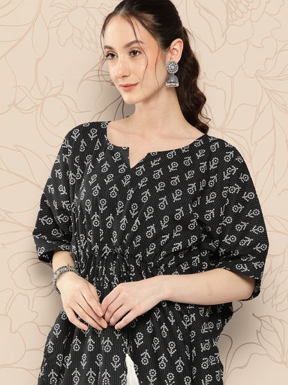 Women Black Ethnic Printed Kaftan | LASVINI - Redefining Indian Fashion with Elegance