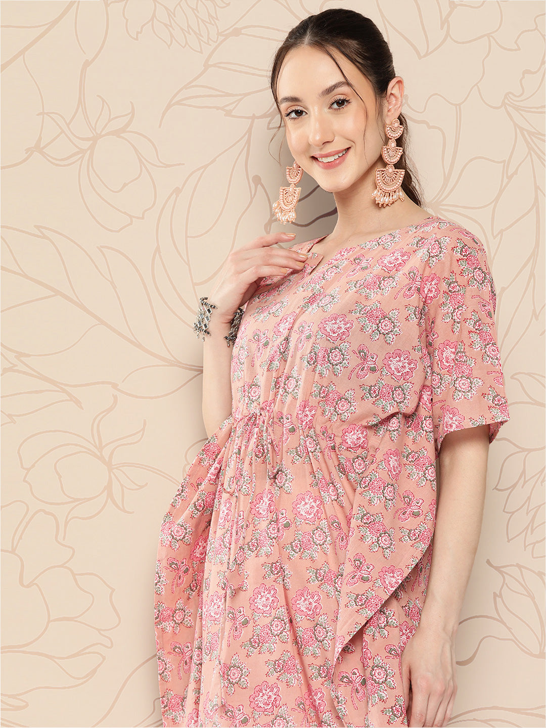 Women Pink Ethnic Printed Kaftan | LASVINI - Redefining Indian Fashion with Elegance