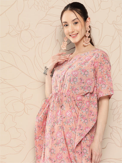 Women Pink Ethnic Printed Kaftan | LASVINI - Redefining Indian Fashion with Elegance