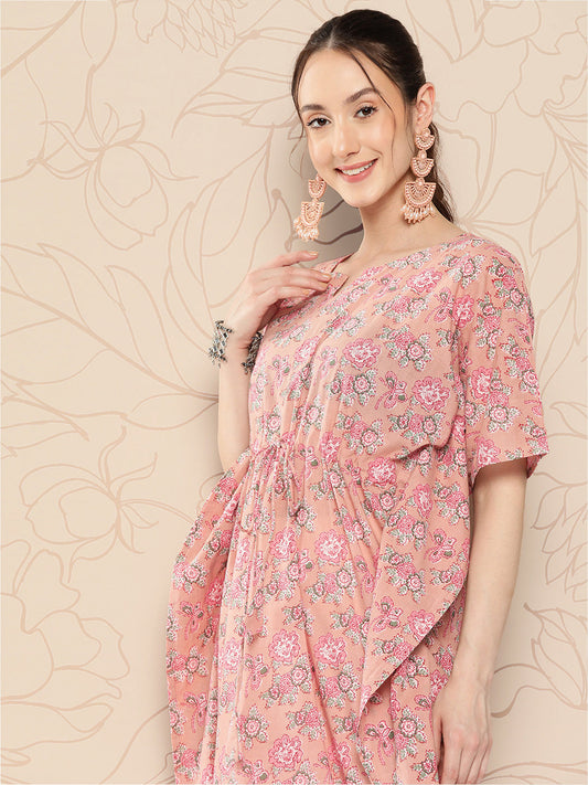 Women Pink Ethnic Printed Kaftan | LASVINI - Redefining Indian Fashion with Elegance
