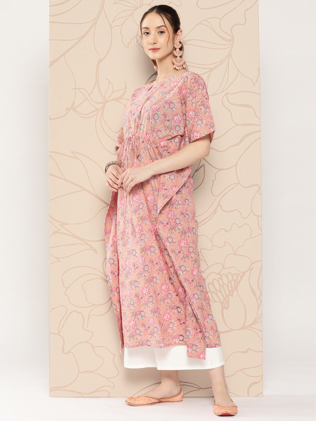 Women Pink Ethnic Printed Kaftan | LASVINI - Redefining Indian Fashion with Elegance