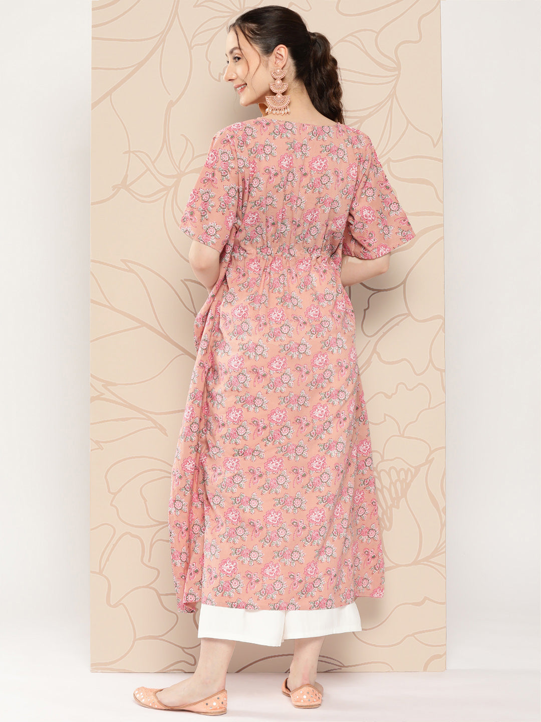 Women Pink Ethnic Printed Kaftan | LASVINI - Redefining Indian Fashion with Elegance