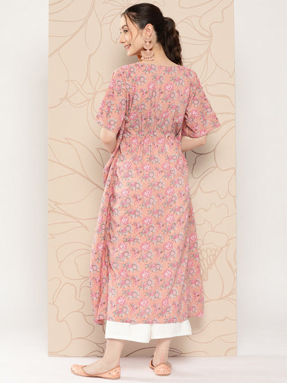Women Pink Ethnic Printed Kaftan | LASVINI - Redefining Indian Fashion with Elegance