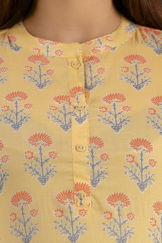 Women Yellow Straight Kurta With Three Quarter Sleeves | LASVINI - Redefining Indian Fashion with Elegance