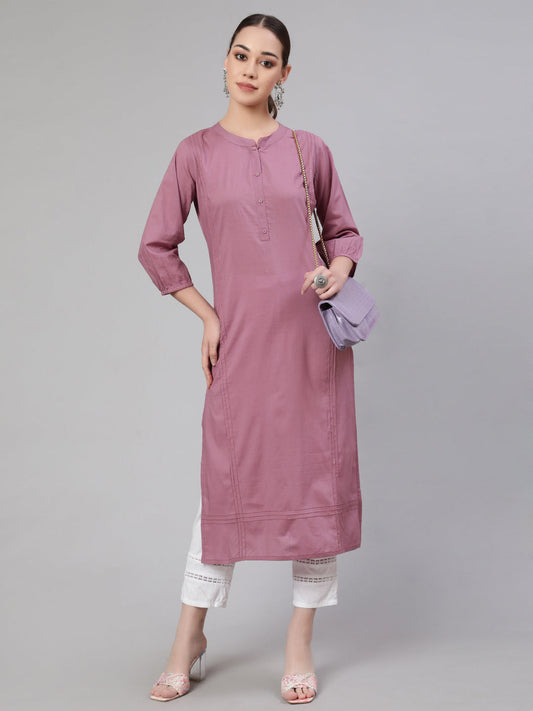 Women Mauve Straight Kurta With Three Quarter Sleeves | LASVINI - Redefining Indian Fashion with Elegance