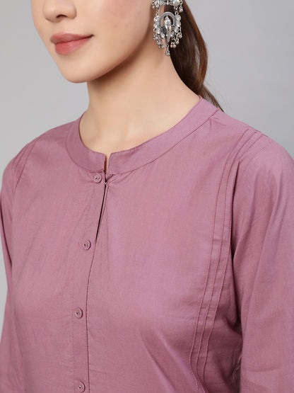 Women Mauve Straight Kurta With Three Quarter Sleeves | LASVINI - Redefining Indian Fashion with Elegance