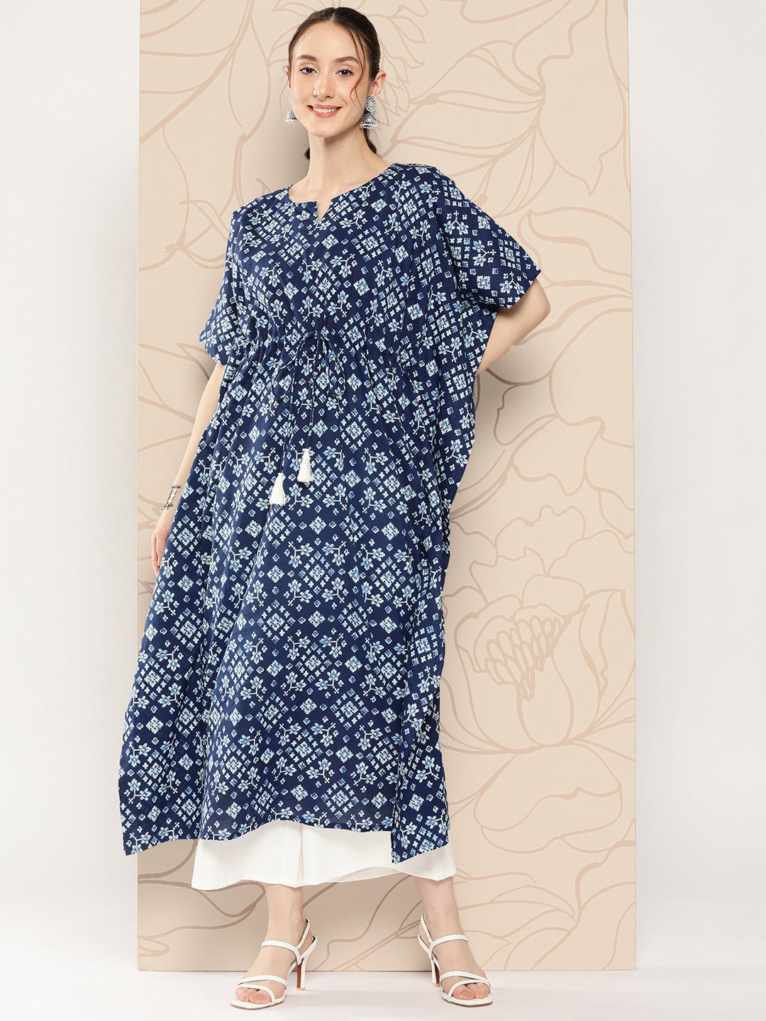 Women Navy Blue Ethnic Printed Kaftan | LASVINI - Redefining Indian Fashion with Elegance
