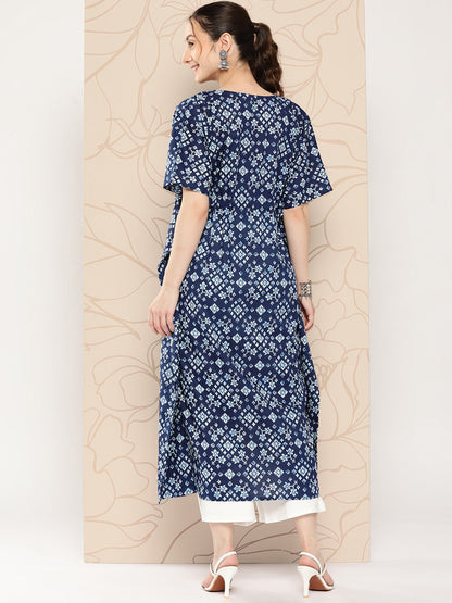 Women Navy Blue Ethnic Printed Kaftan | LASVINI - Redefining Indian Fashion with Elegance
