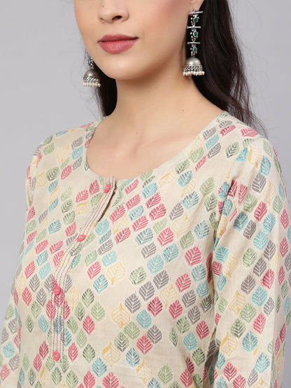 Women Multi Ikat Printed Straight Kurta With Three Quarter Sleeves | LASVINI - Redefining Indian Fashion with Elegance
