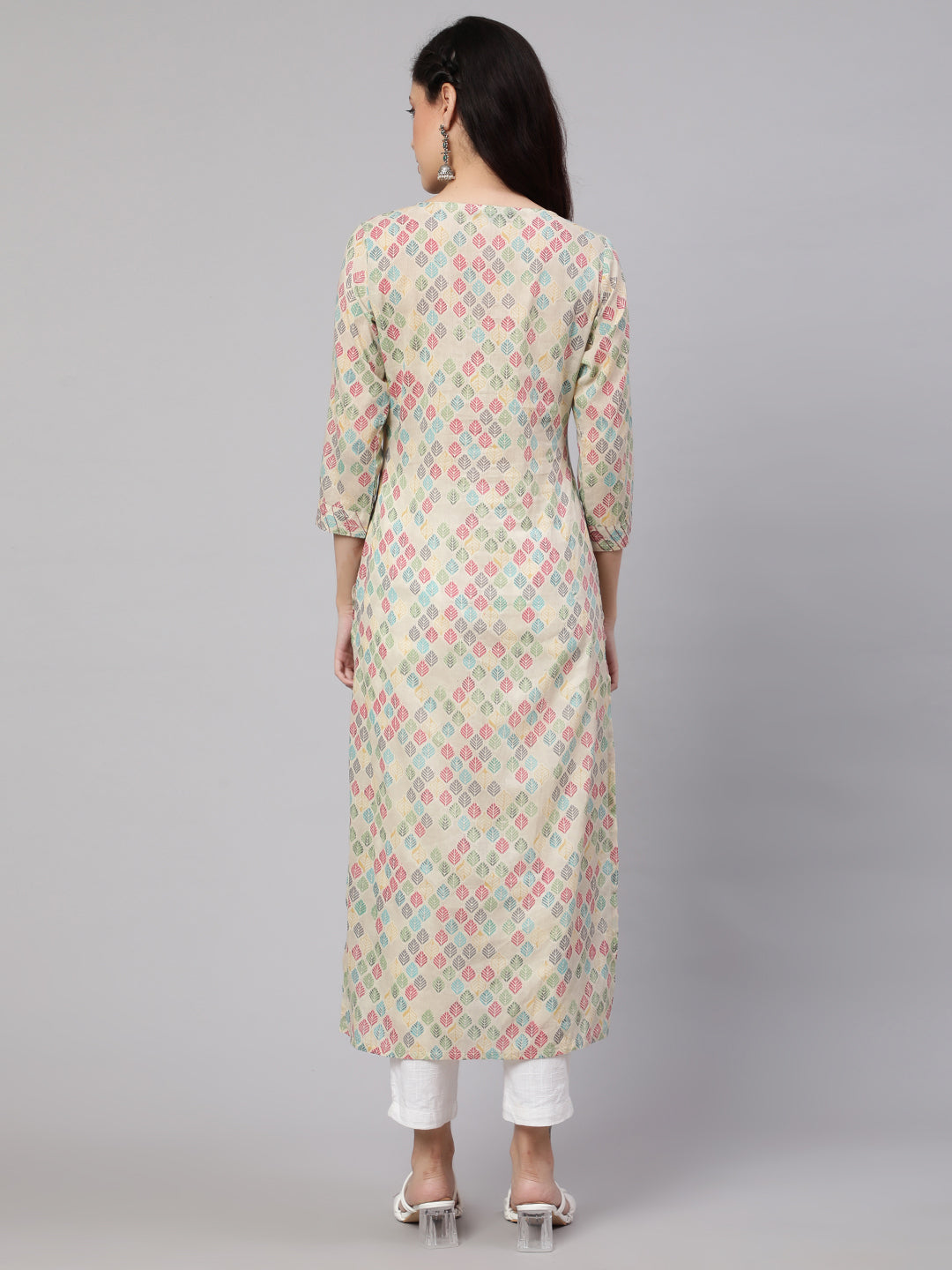 Women Multi Ikat Printed Straight Kurta With Three Quarter Sleeves | LASVINI - Redefining Indian Fashion with Elegance