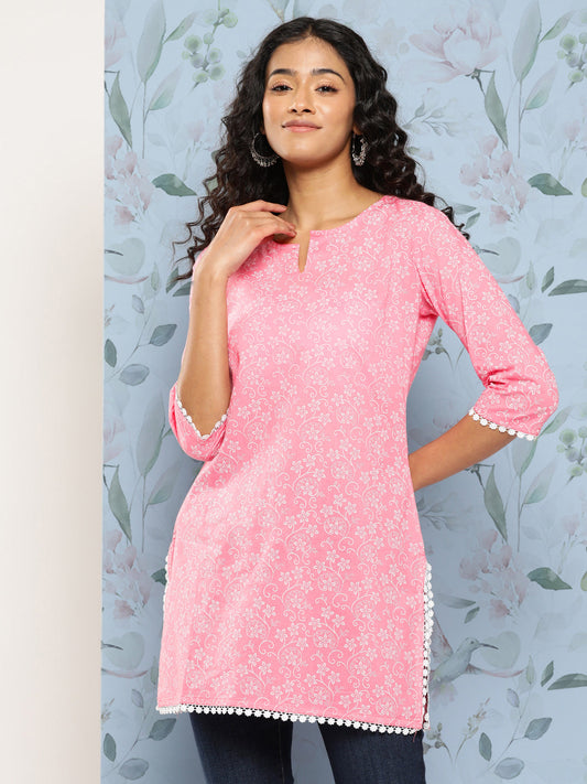 Women Pink Straight Tunic With Three Quarter Sleeves | LASVINI - Redefining Indian Fashion with Elegance