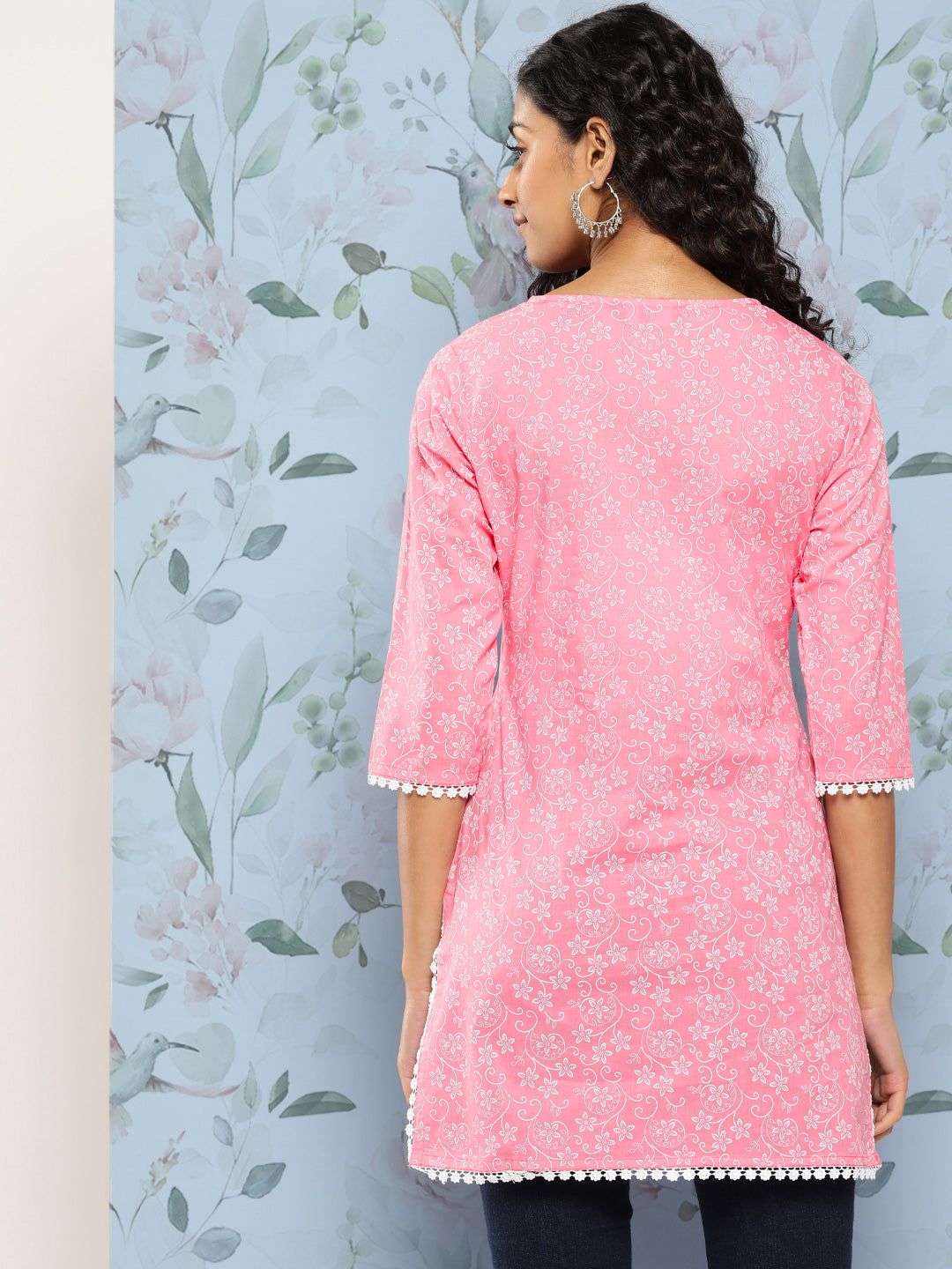 Women Pink Straight Tunic With Three Quarter Sleeves | LASVINI - Redefining Indian Fashion with Elegance