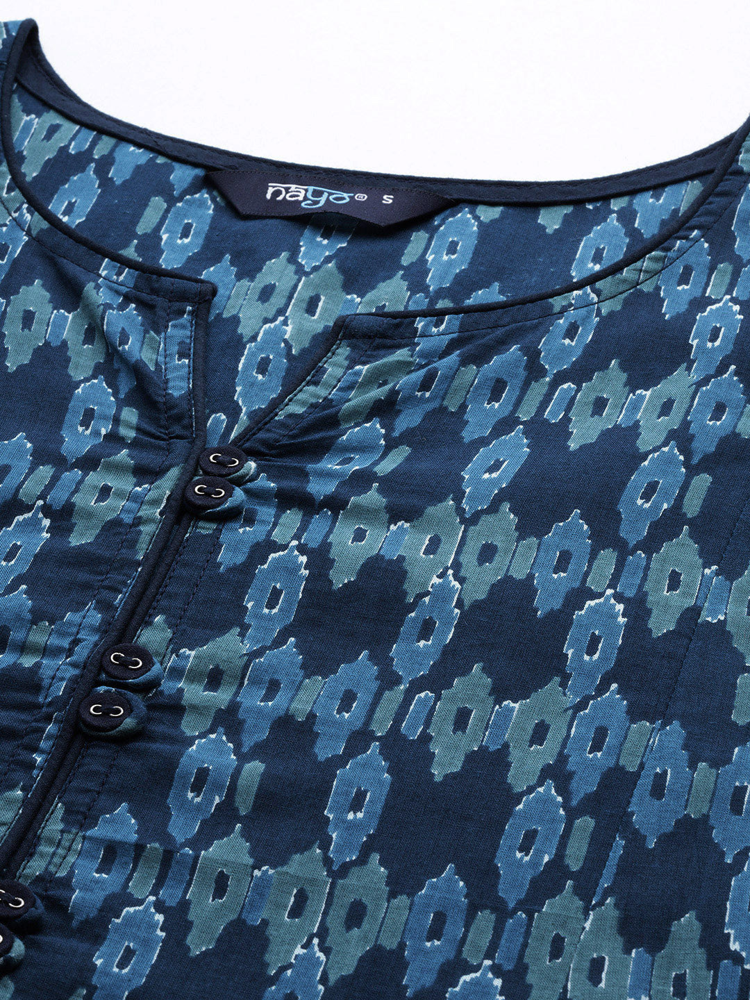 Women Blue Ethnic Printed Straight Kurta With Three Quarter Sleeves | LASVINI - Redefining Indian Fashion with Elegance