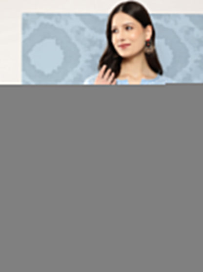 Women Blue Straight Tunic With Three Quarter Sleeves | LASVINI - Redefining Indian Fashion with Elegance