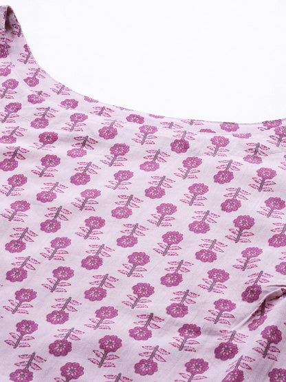 Women Mauve Ethnic Printed Straight Sleeveless Kurta | LASVINI - Redefining Indian Fashion with Elegance