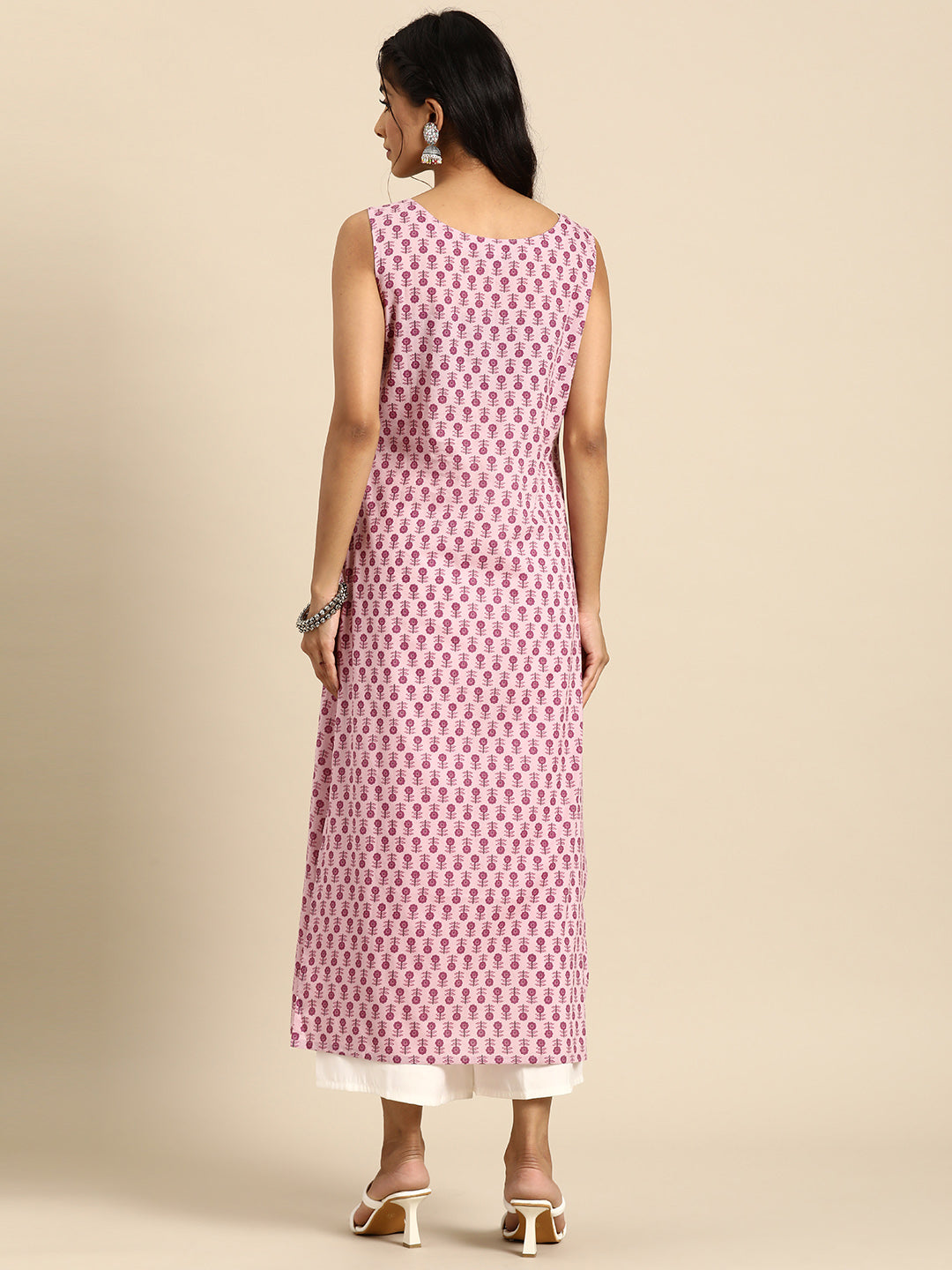 Women Mauve Ethnic Printed Straight Sleeveless Kurta | LASVINI - Redefining Indian Fashion with Elegance
