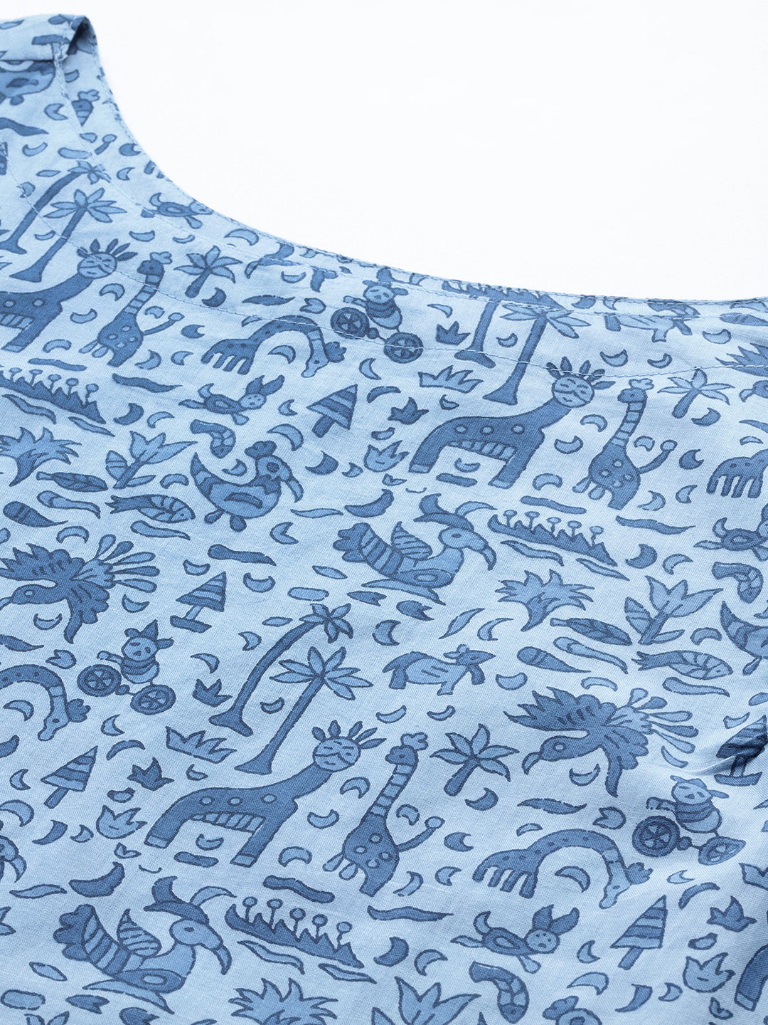 Women Blue Ethnic Printed Straight Sleeveless Kurta | LASVINI - Redefining Indian Fashion with Elegance