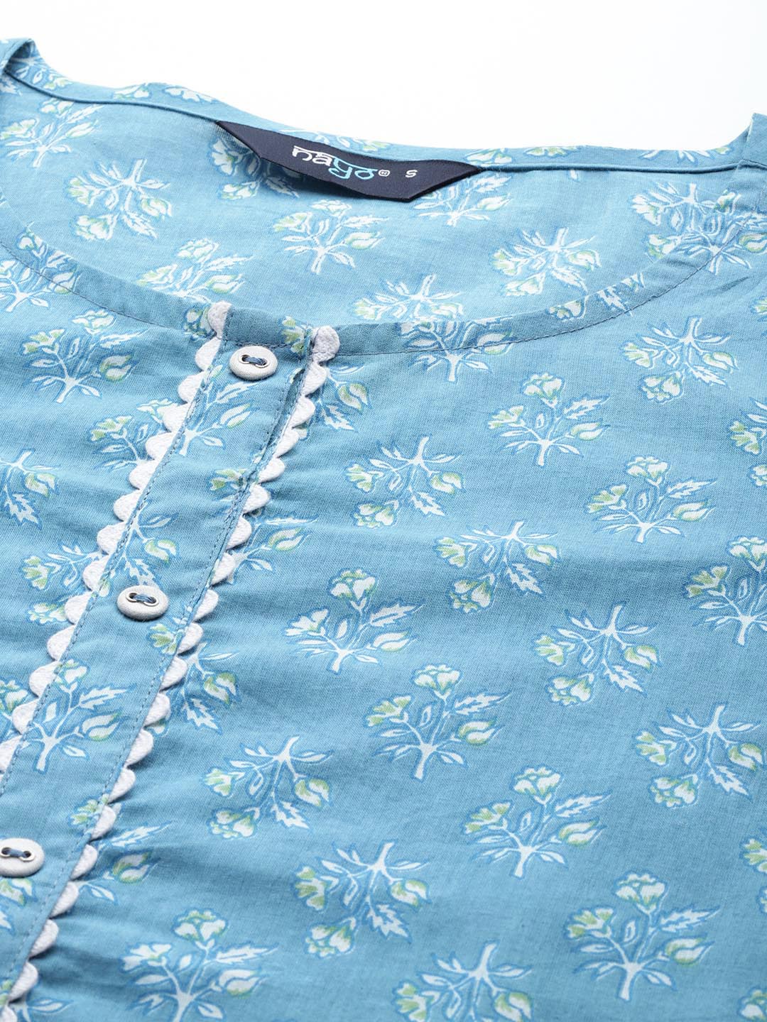 Women Blue Ethnic Printed Straight Kurta With Three Quarter Sleeves | LASVINI - Redefining Indian Fashion with Elegance