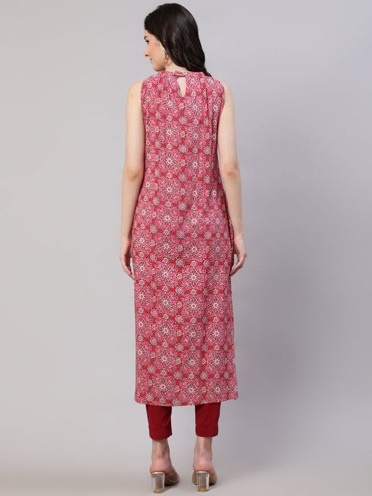 Women Pink Printed Halter Neck Straight Kurta | LASVINI - Redefining Indian Fashion with Elegance