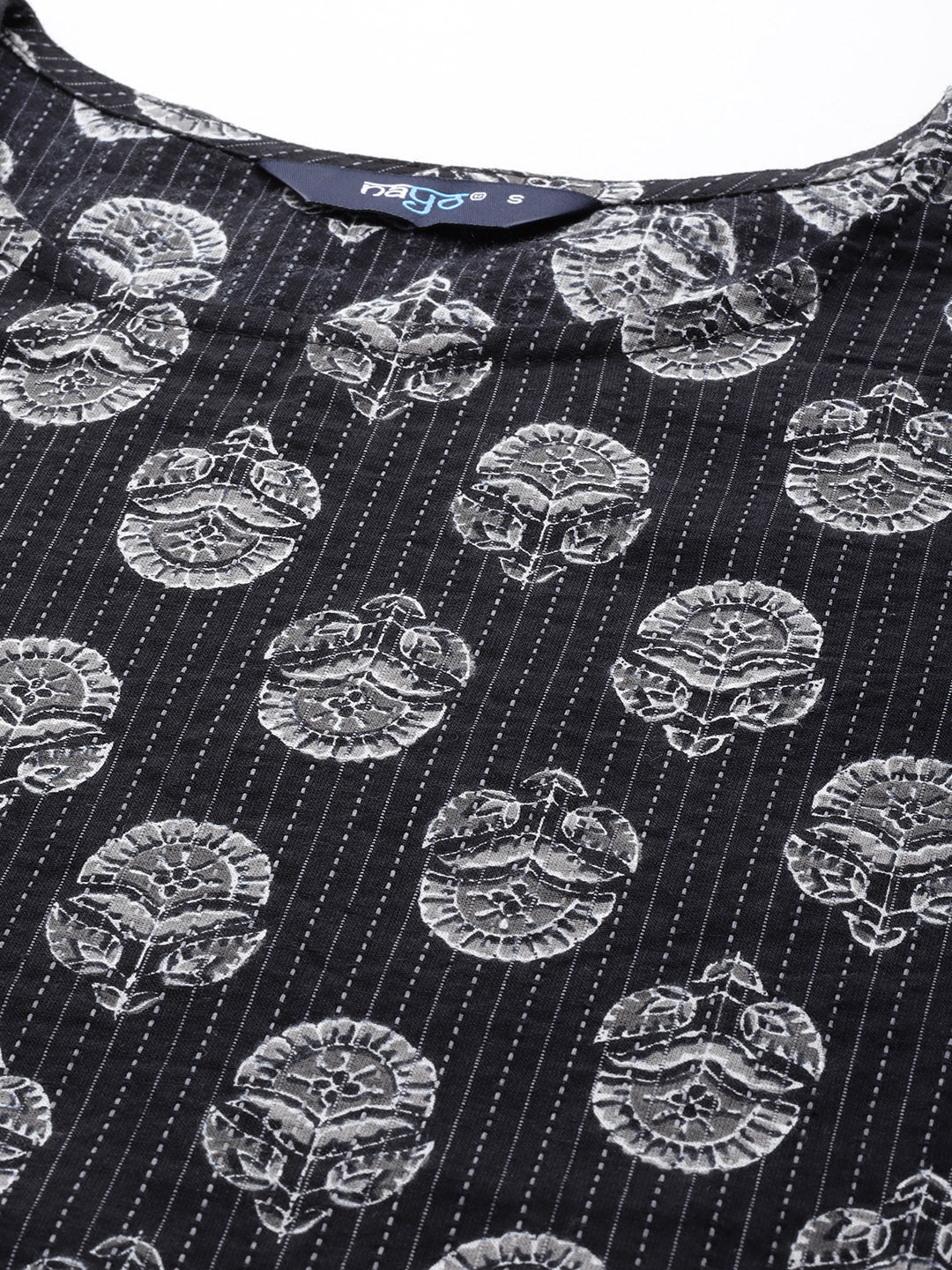 Women Black Printed Straight Kurta With Three Quarter Sleeves | LASVINI - Redefining Indian Fashion with Elegance