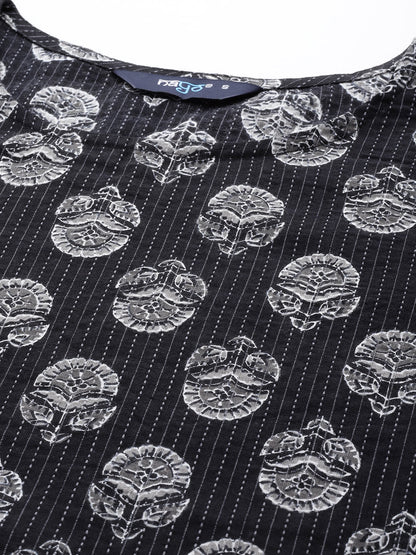 Women Black Printed Straight Kurta With Three Quarter Sleeves | LASVINI - Redefining Indian Fashion with Elegance