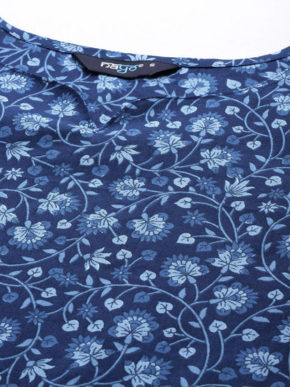 Women Blue Ethnic Printed Straight Kurta With Three Quarter Sleeves | LASVINI - Redefining Indian Fashion with Elegance