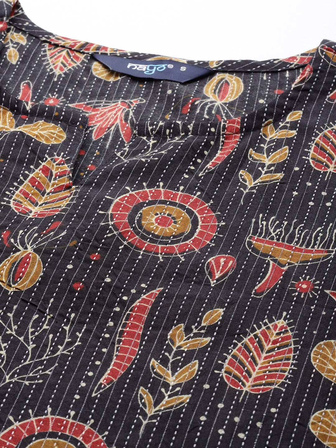 Women Black Printed Straight Kurta With Three Quarter Sleeves | LASVINI - Redefining Indian Fashion with Elegance