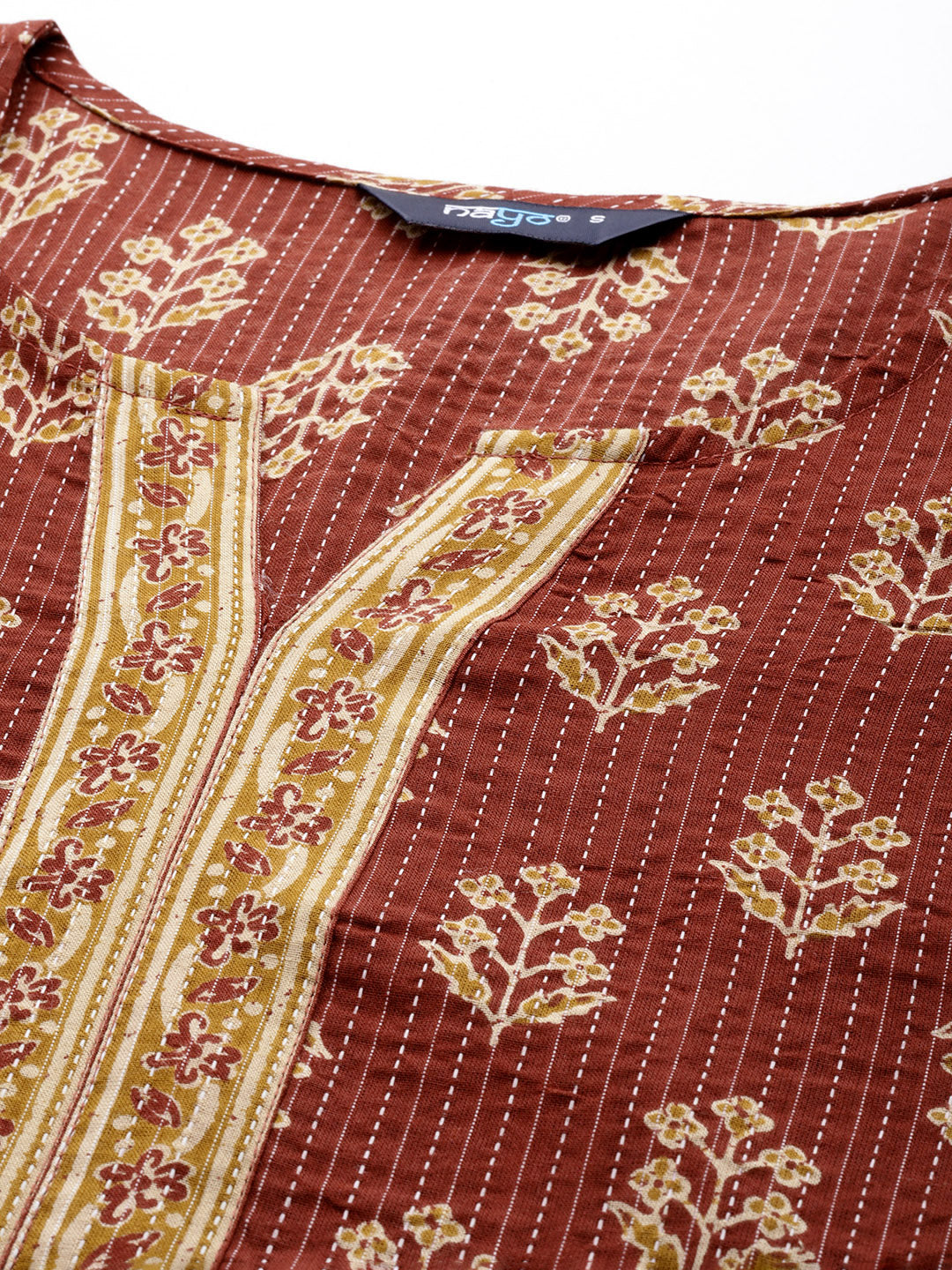 Women Maroon Printed Straight Kurta With Three Quarter Sleeves | LASVINI - Redefining Indian Fashion with Elegance