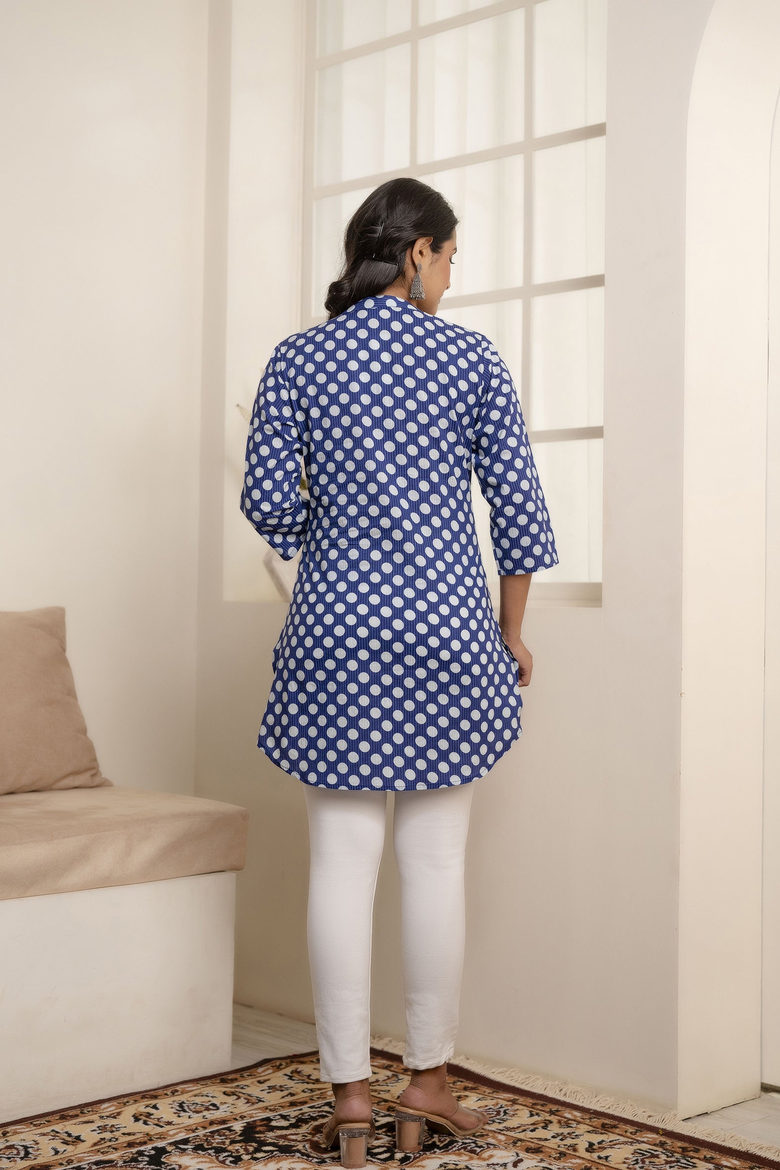 Women Blue Straight Tunic With Three Quarter Sleeves | LASVINI - Redefining Indian Fashion with Elegance