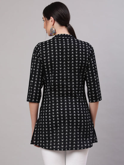 Women Black Straight Tunic With Three Quarter Sleeves | LASVINI - Redefining Indian Fashion with Elegance