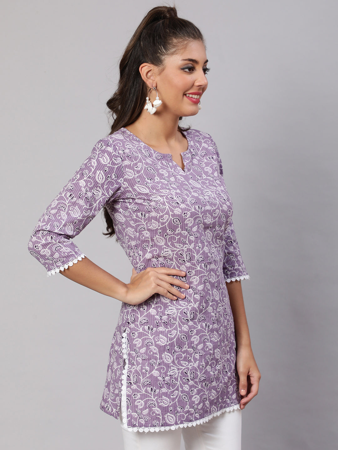 Women Purple Straight Tunic With Three Quarter Sleeves | LASVINI - Redefining Indian Fashion with Elegance