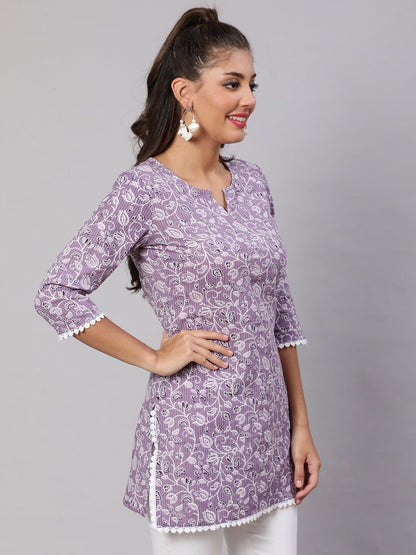 Women Purple Straight Tunic With Three Quarter Sleeves | LASVINI - Redefining Indian Fashion with Elegance