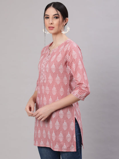 Women Pink Straight Tunic With Three Quarter Sleeves | LASVINI - Redefining Indian Fashion with Elegance