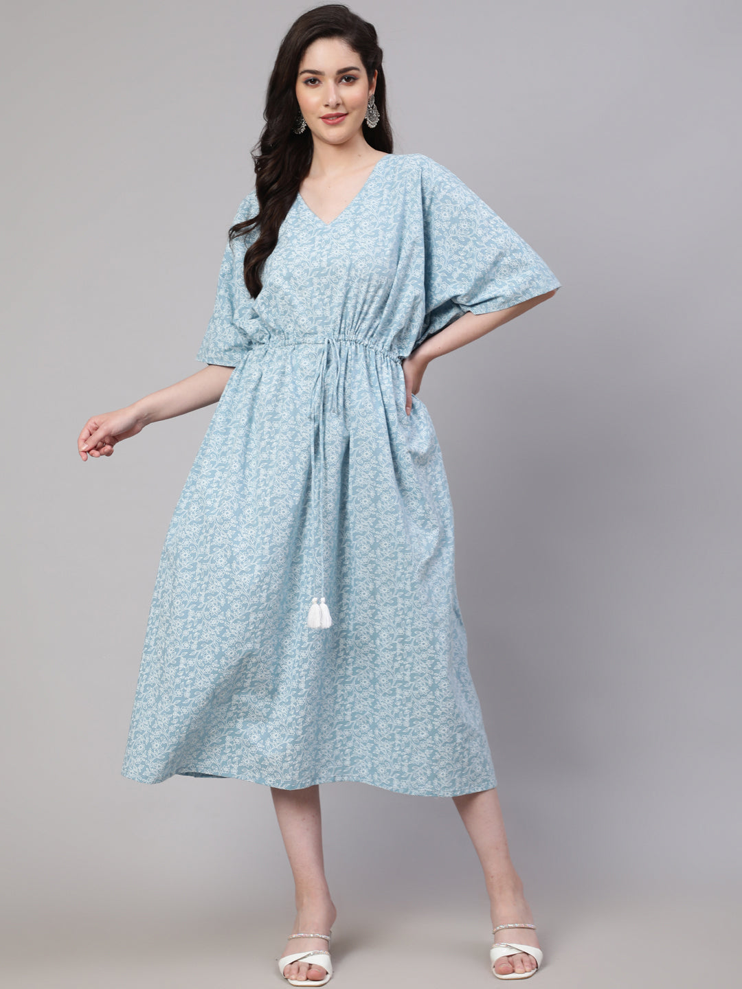 Women Blue Ethnic Printed Kaftan | LASVINI - Redefining Indian Fashion with Elegance