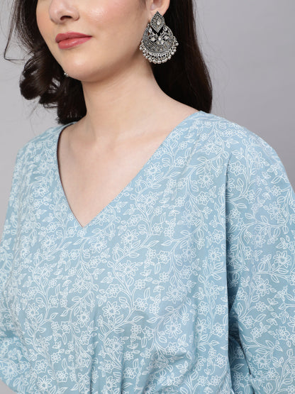 Women Blue Ethnic Printed Kaftan | LASVINI - Redefining Indian Fashion with Elegance