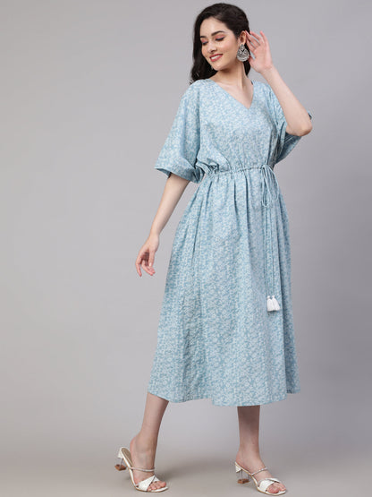 Women Blue Ethnic Printed Kaftan | LASVINI - Redefining Indian Fashion with Elegance