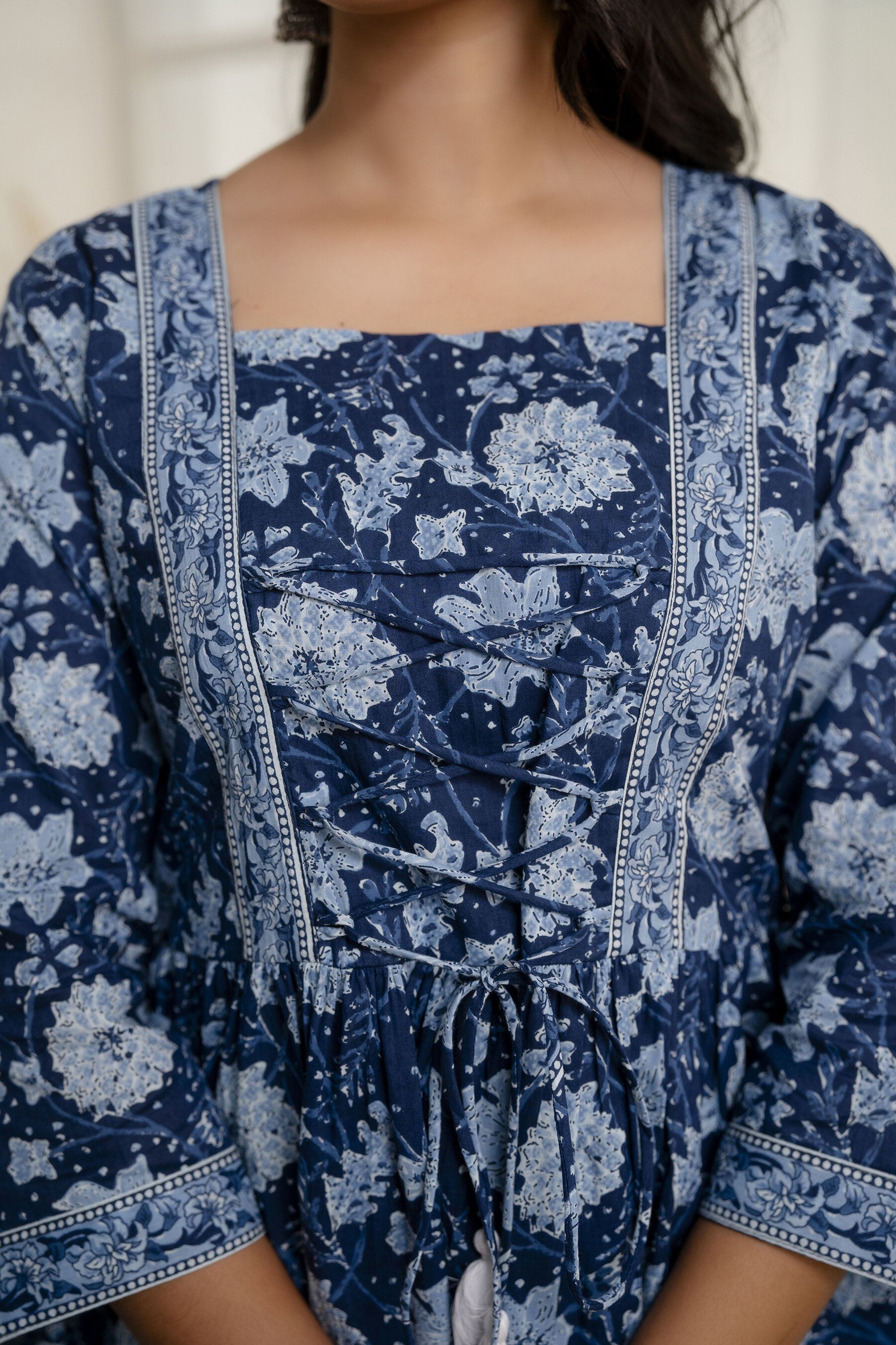 Women Blue Printed Peplum Tunic | LASVINI - Redefining Indian Fashion with Elegance