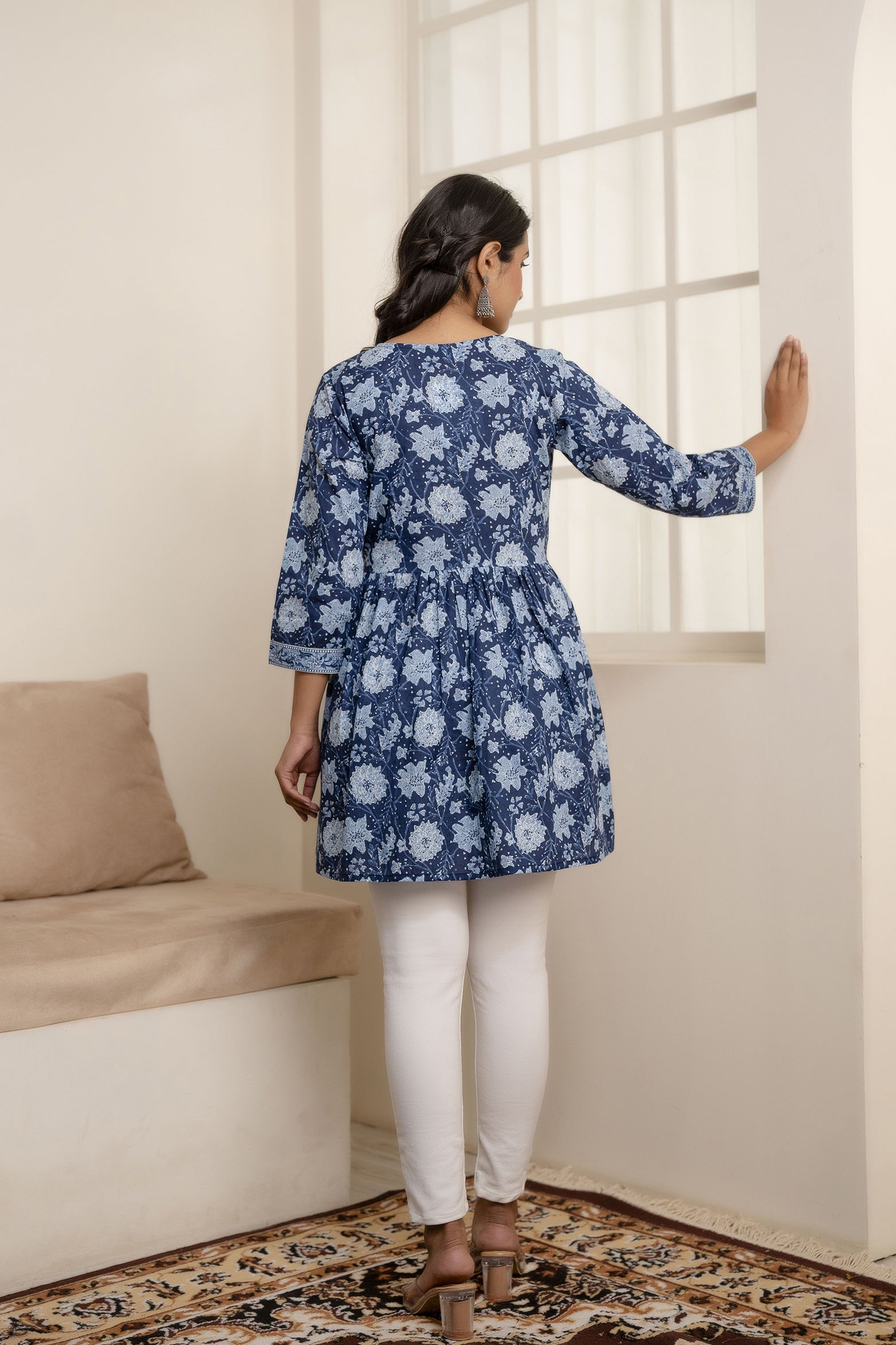 Women Blue Printed Peplum Tunic | LASVINI - Redefining Indian Fashion with Elegance