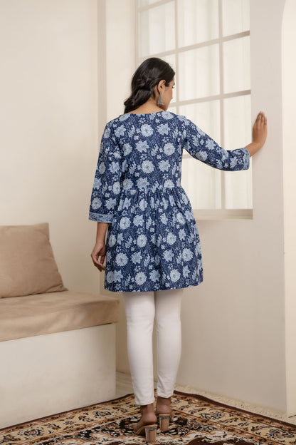 Women Blue Printed Peplum Tunic | LASVINI - Redefining Indian Fashion with Elegance