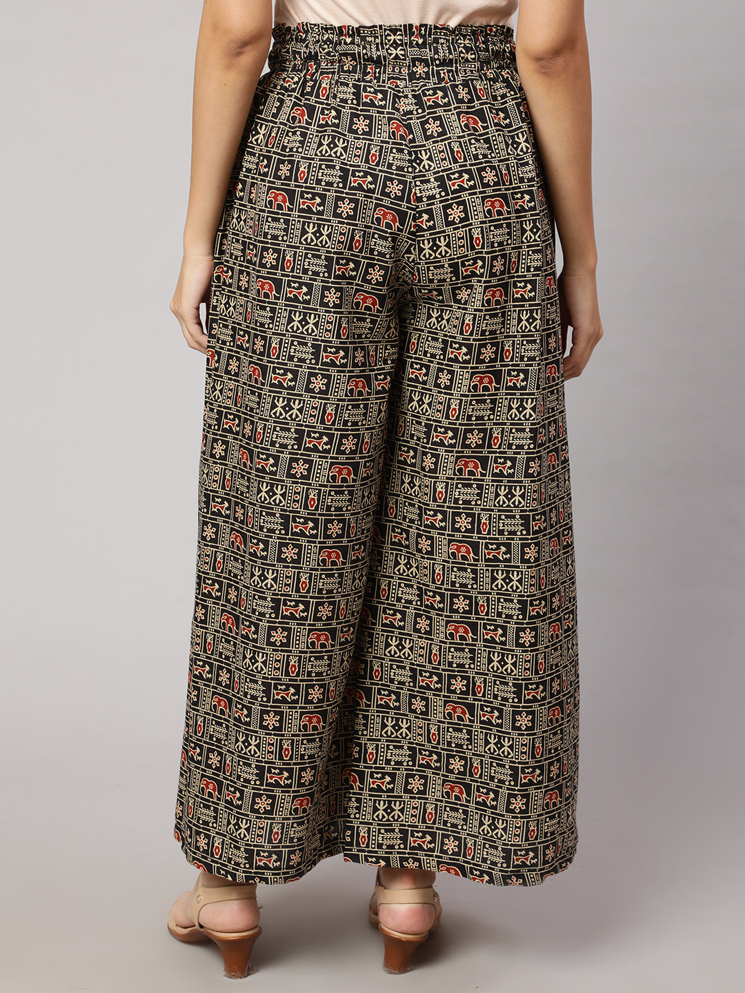 Women Black Printed Wide Legged Printed Palazzo With Side Pockets | LASVINI - Redefining Indian Fashion with Elegance