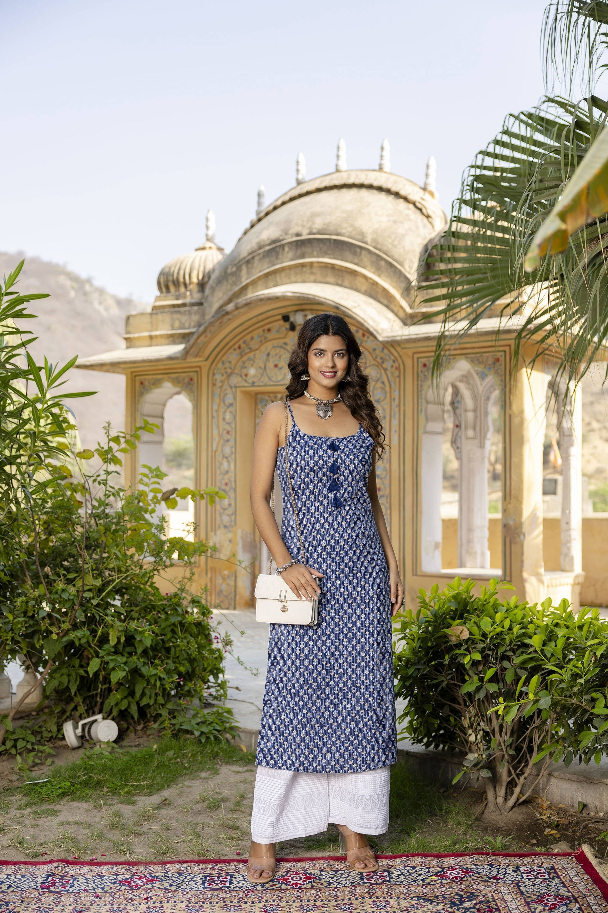 Women Blue Ethnic Straight Sleeveless Kurta | LASVINI - Redefining Indian Fashion with Elegance