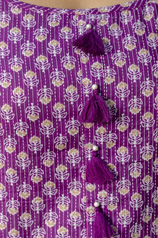 Women Purple Ethnic Straight Sleeveless Kurta | LASVINI - Redefining Indian Fashion with Elegance